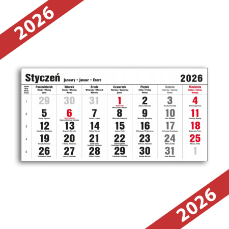 Kalendarium jednodzielne do kalendarza 2026 - 280 x 140 mm